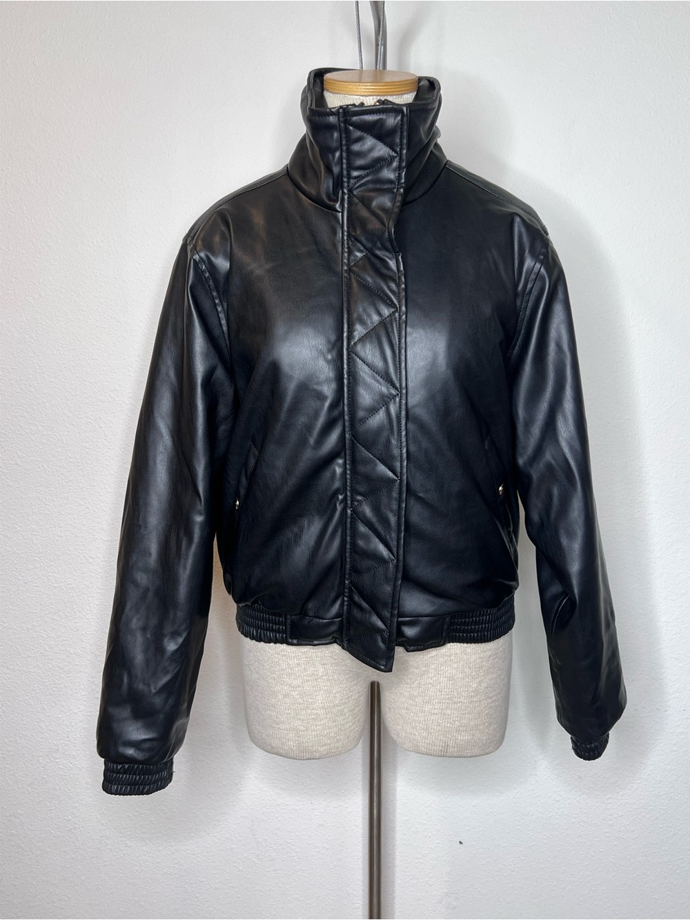 Blank NYC Women's Black Faux Leather Bomber Jacket
